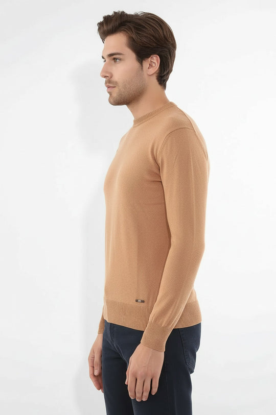 Maglione color cammello con colletto a cerchio - Wessi