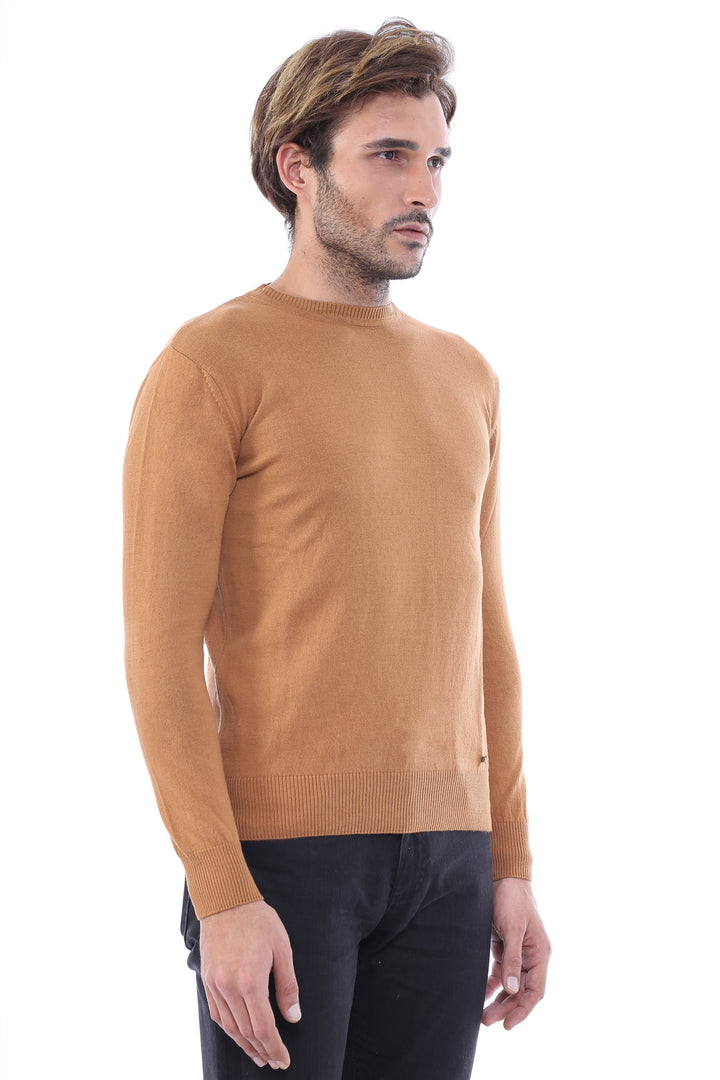Circle Collar Camel Color Sweater - Wessi