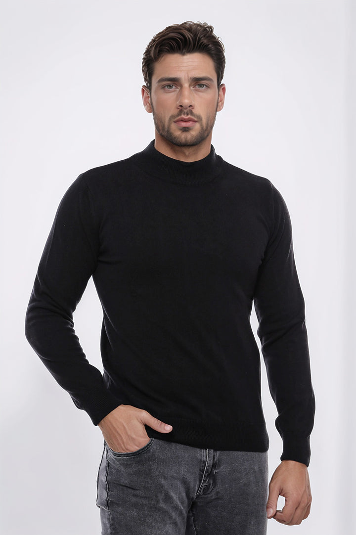 Pull en Maille Noir Demi Col Roulé - Wessi