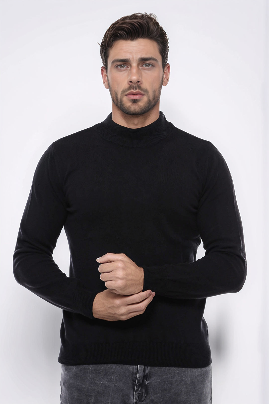 Pull en Maille Noir Demi Col Roulé - Wessi