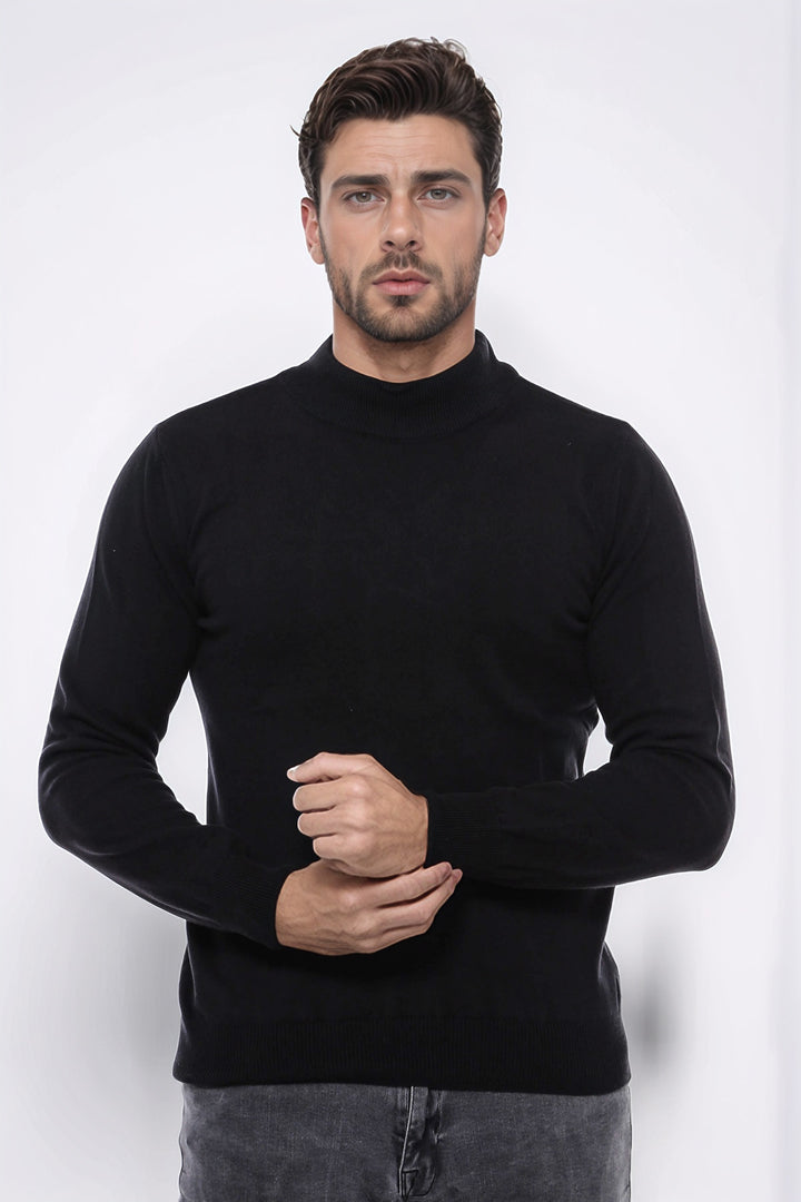 Pull en Maille Noir Demi Col Roulé - Wessi