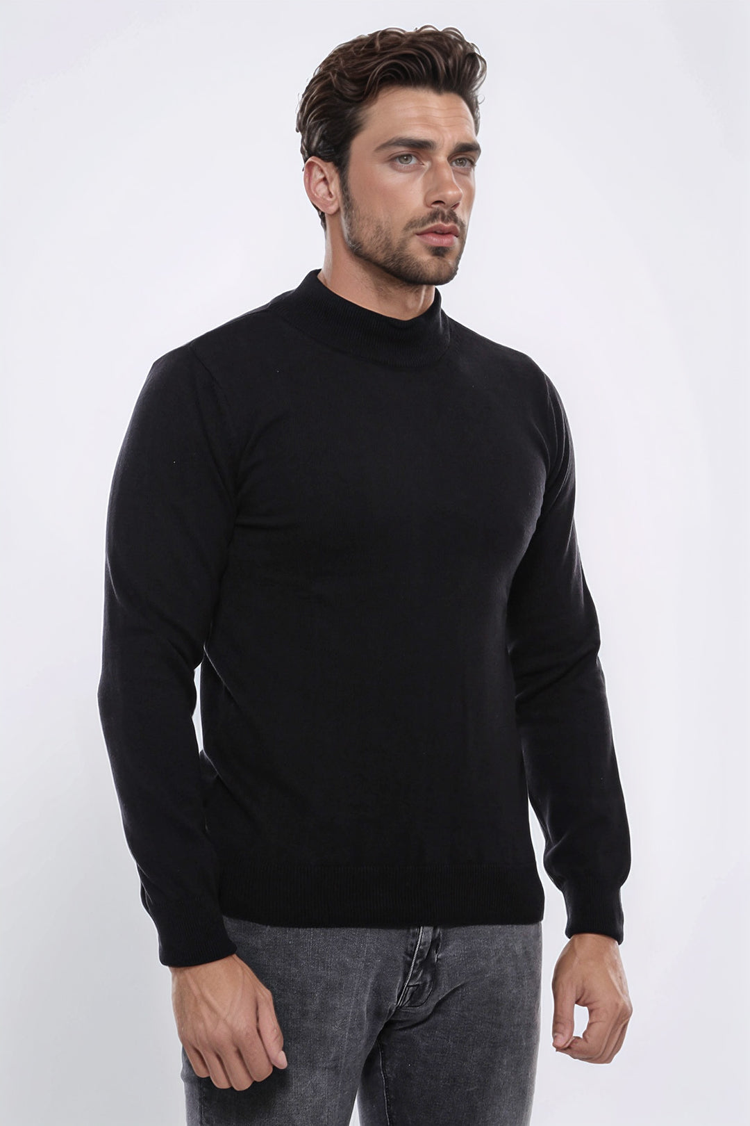Pull en Maille Noir Demi Col Roulé - Wessi
