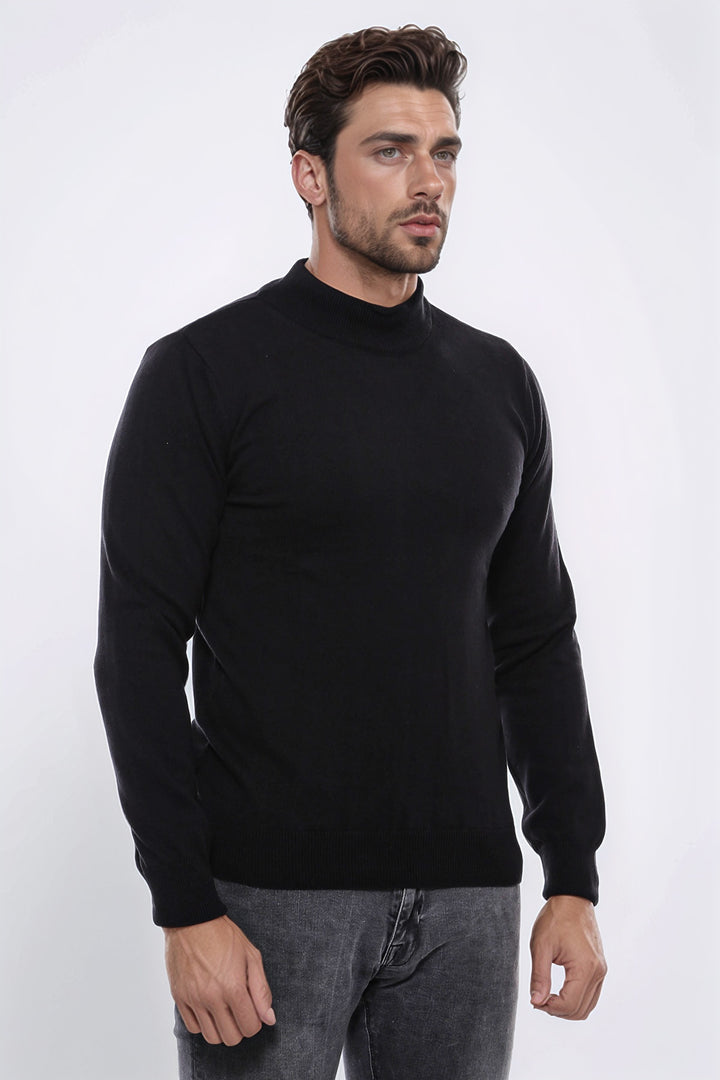 Pull en Maille Noir Demi Col Roulé - Wessi