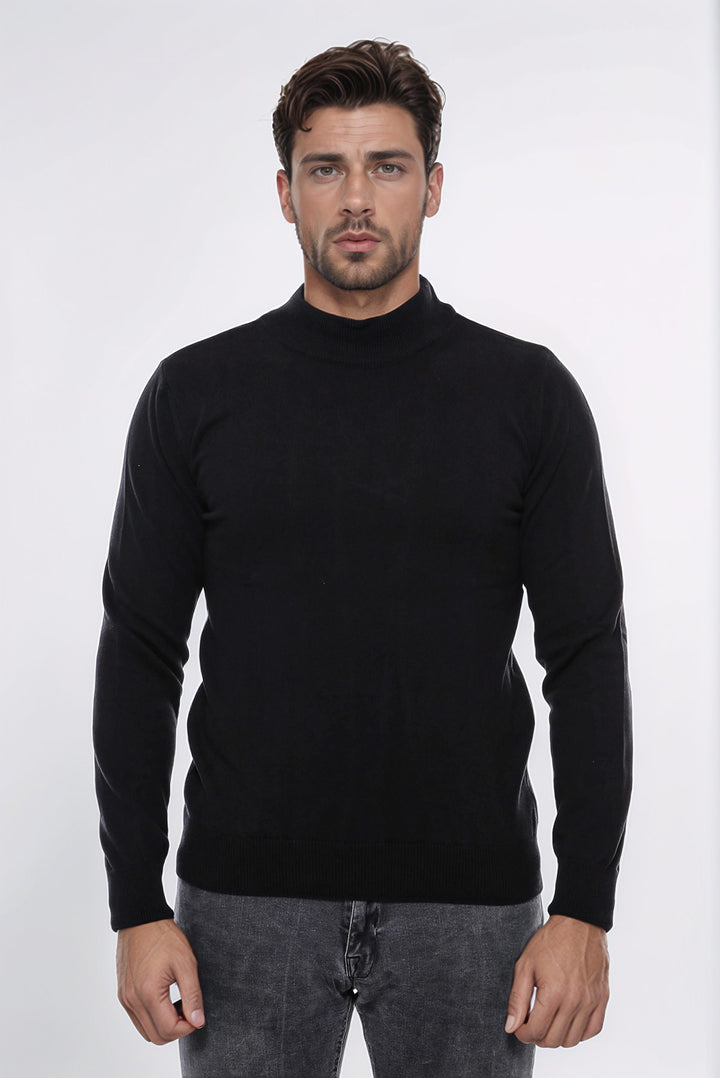 Pull en Maille Noir Demi Col Roulé - Wessi