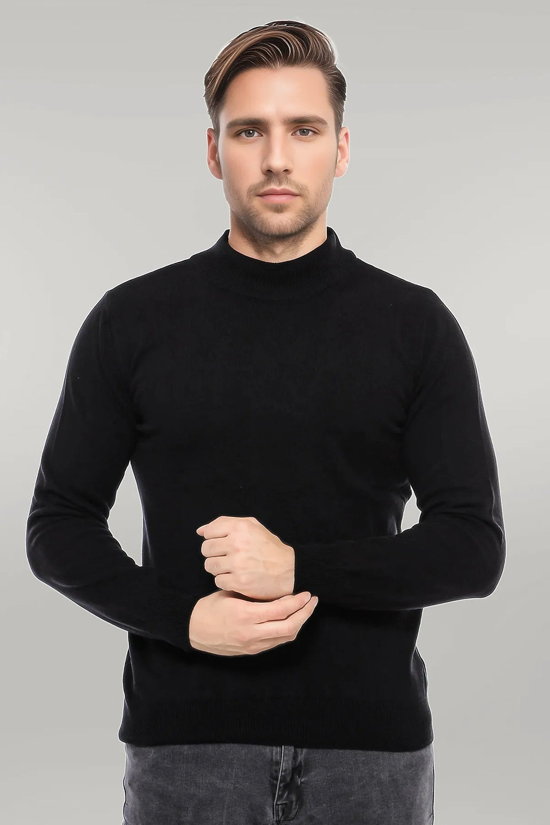 Half Turtleneck Black Knitwear Sweater - Wessi