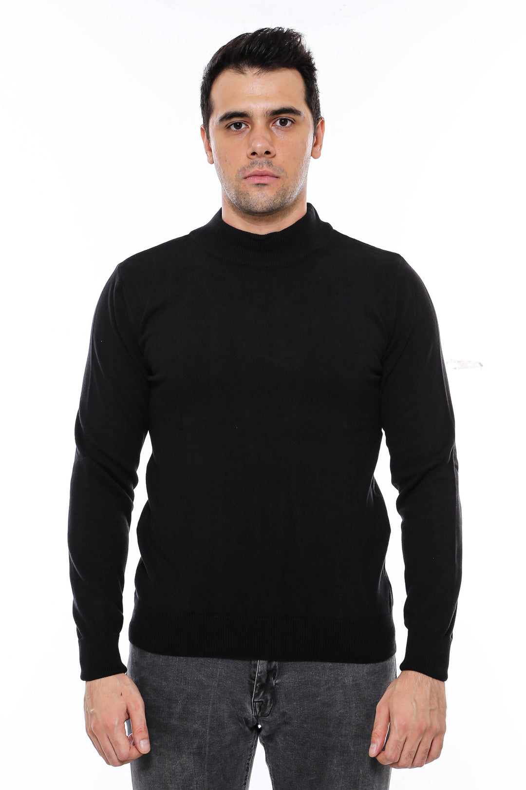 Half Turtleneck Black Knitwear Sweater - Wessi