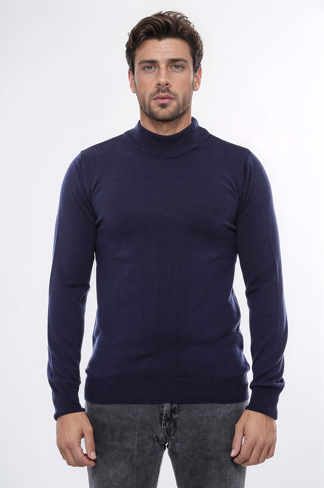 Half Turtleneck Knitwear Navy Blue Men Sweater - Wessi