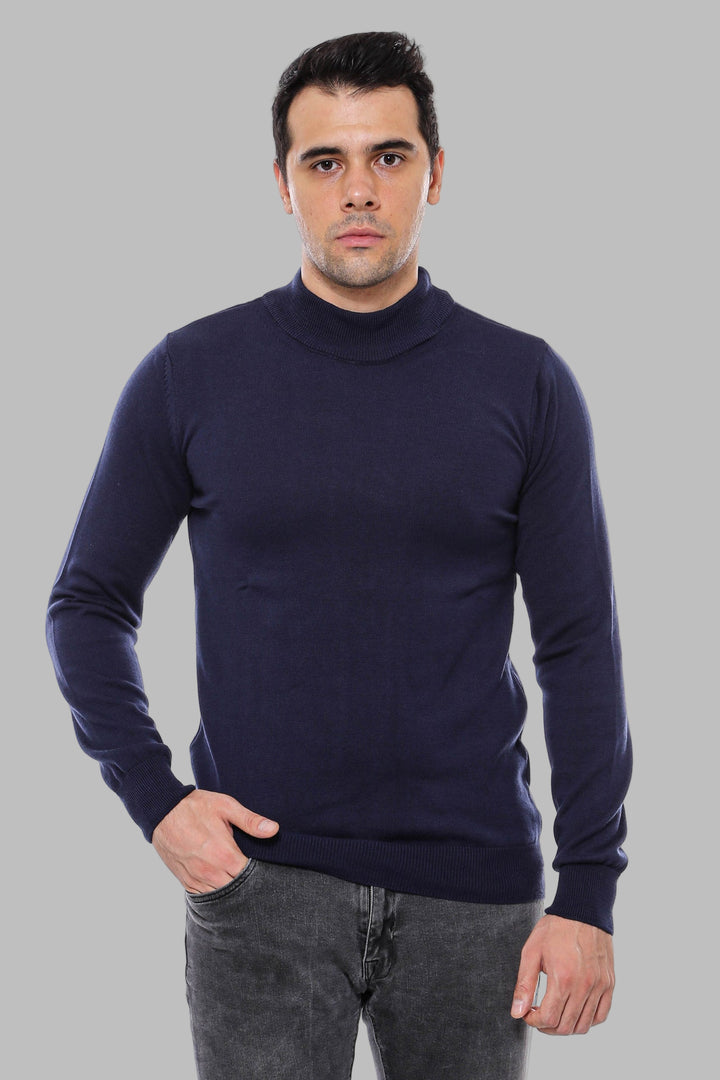 Half Turtleneck Knitwear Navy Blue Men Sweater - Wessi
