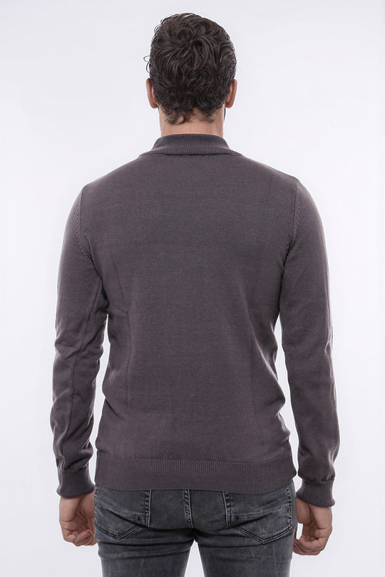 Pull En Maille Gris Foncé Demi Col Roulé - Wessi
