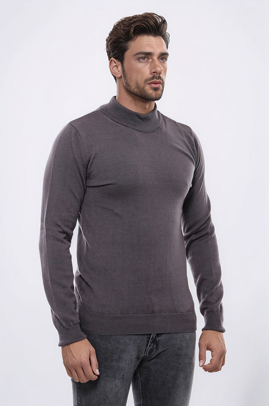 Pull En Maille Gris Foncé Demi Col Roulé - Wessi