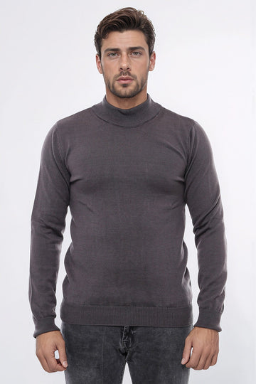 Pull En Maille Gris Foncé Demi Col Roulé - Wessi