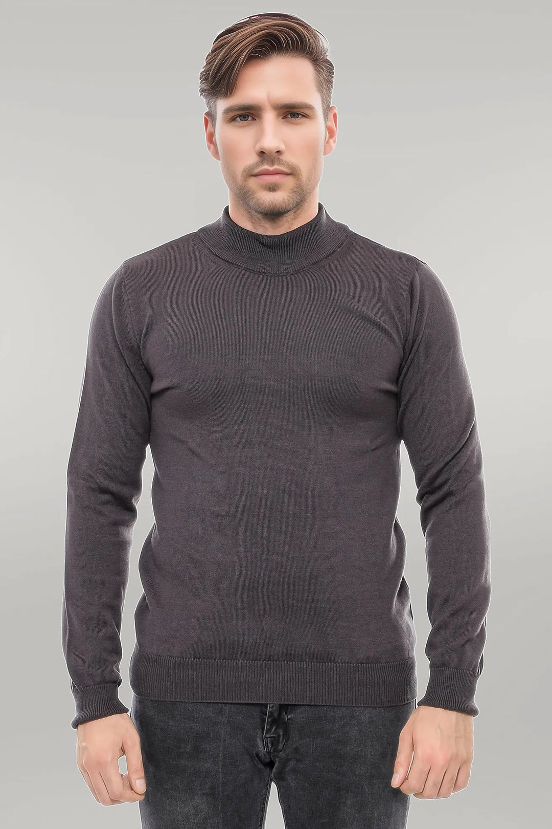 Half Turtleneck Dark Grey Knitwear Sweater - Wessi