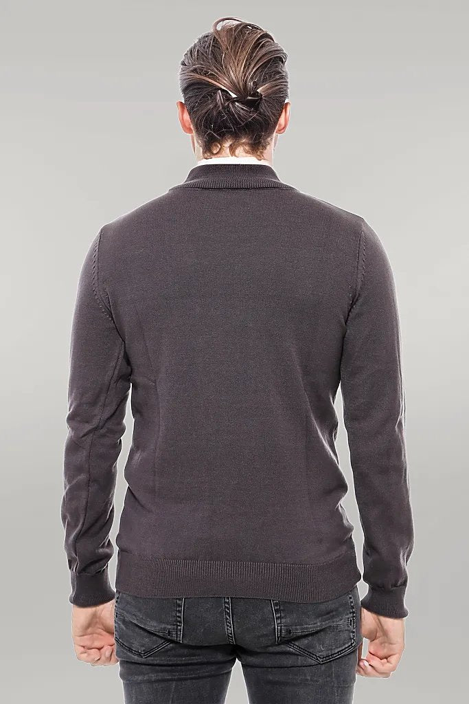 Half Turtleneck Dark Grey Knitwear Sweater - Wessi