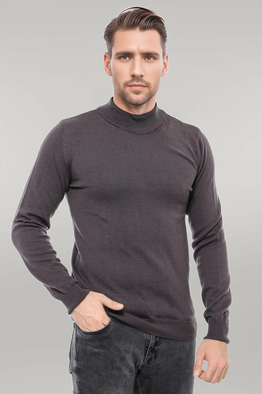 Half Turtleneck Dark Grey Knitwear Sweater - Wessi