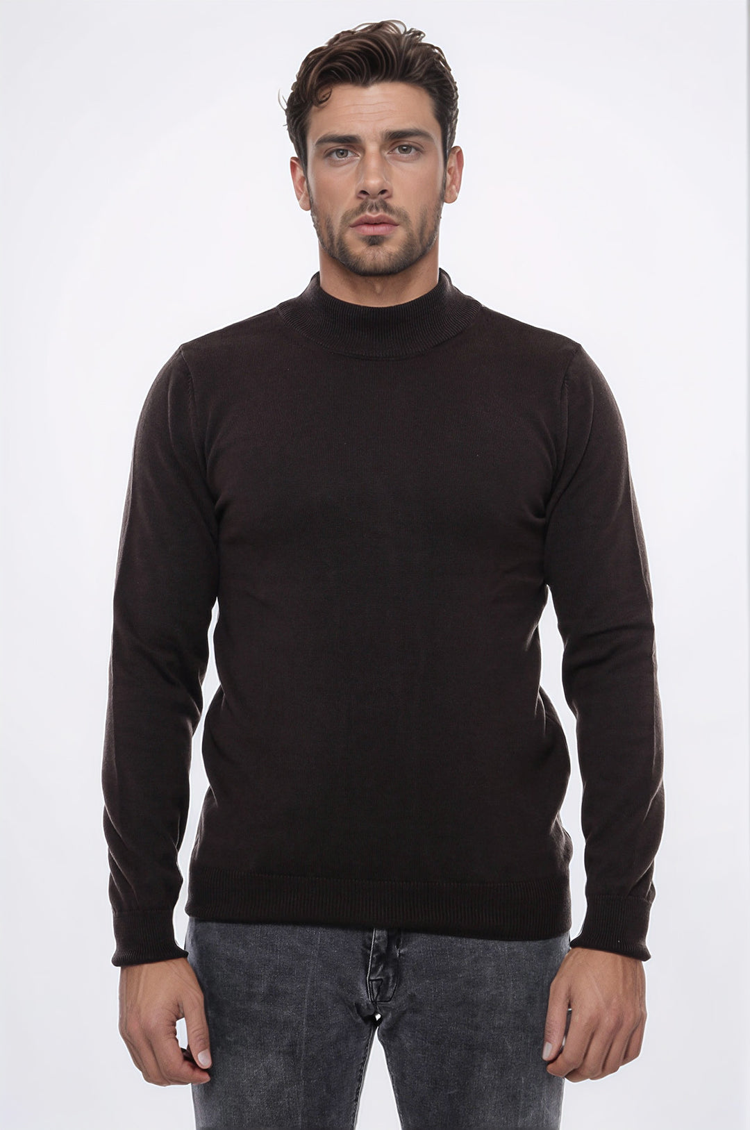 Half Turtleneck Brown Knitwear Sweater - Wessi