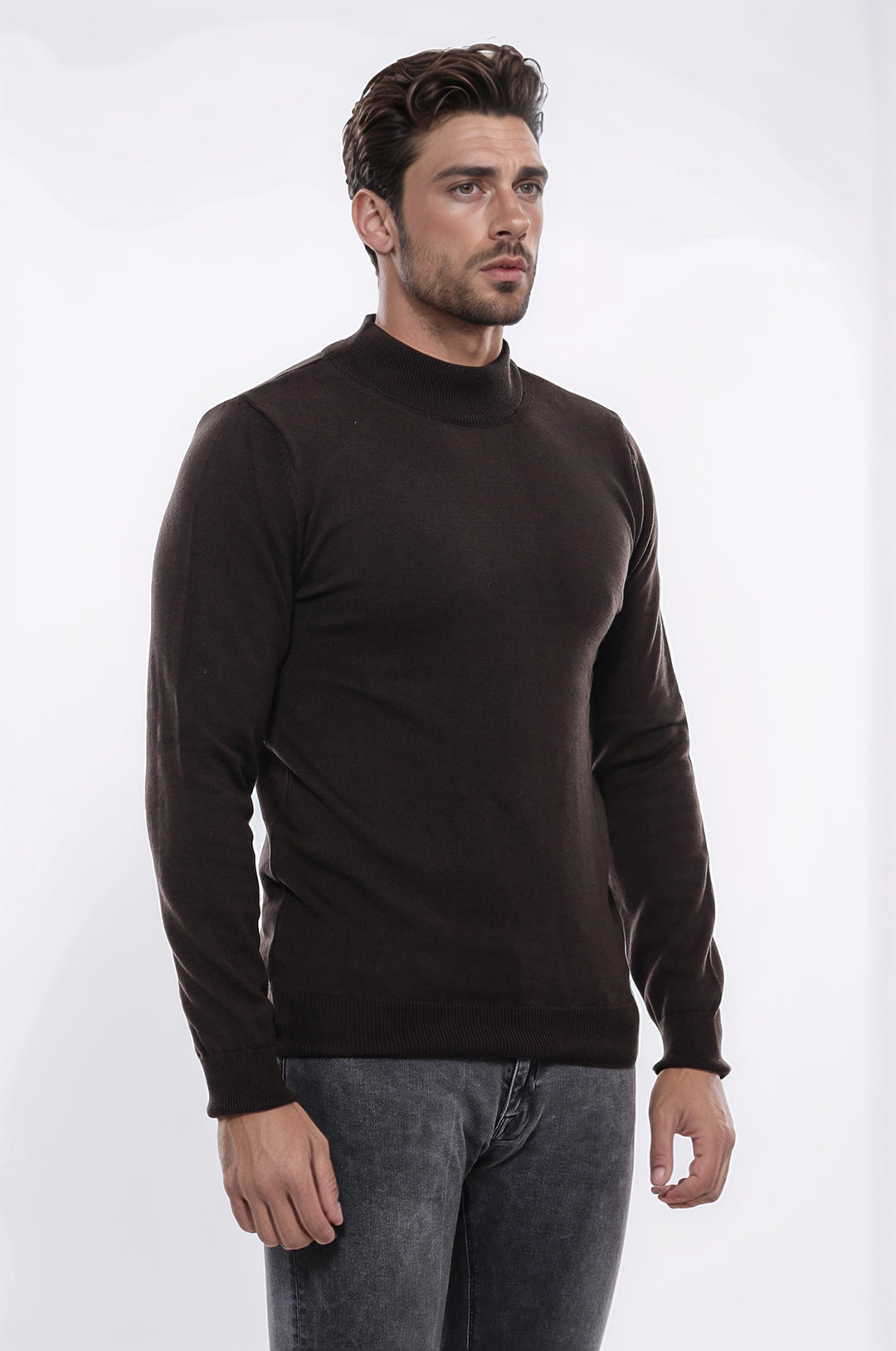 Half Turtleneck Brown Knitwear Sweater - Wessi
