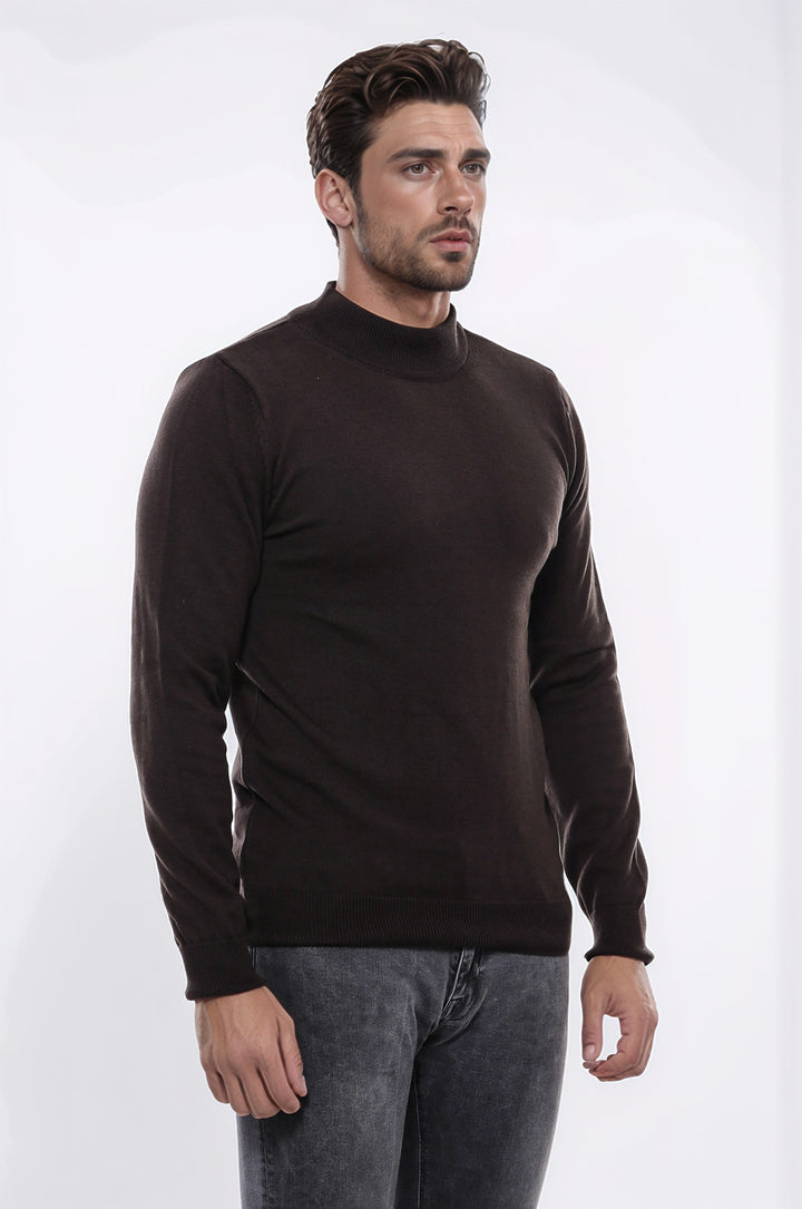 Half Turtleneck Brown Knitwear Sweater - Wessi