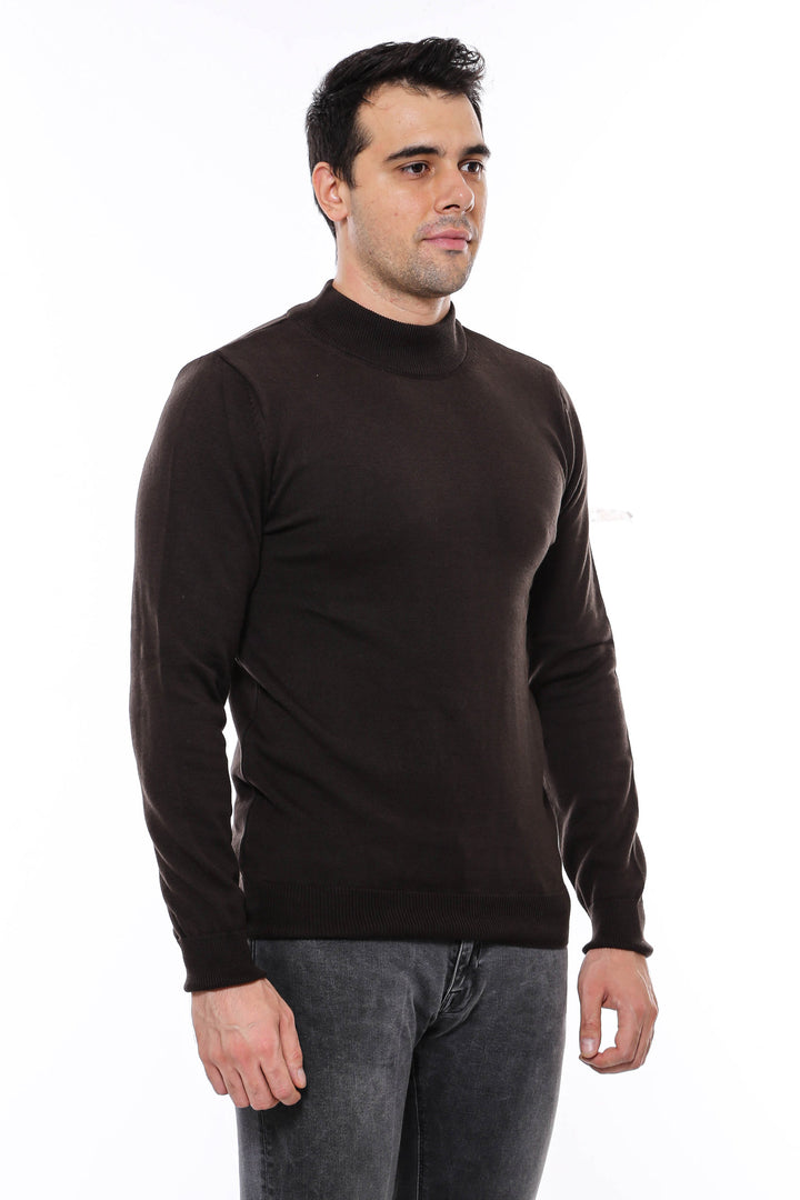 Half Turtleneck Brown Knitwear Sweater - Wessi
