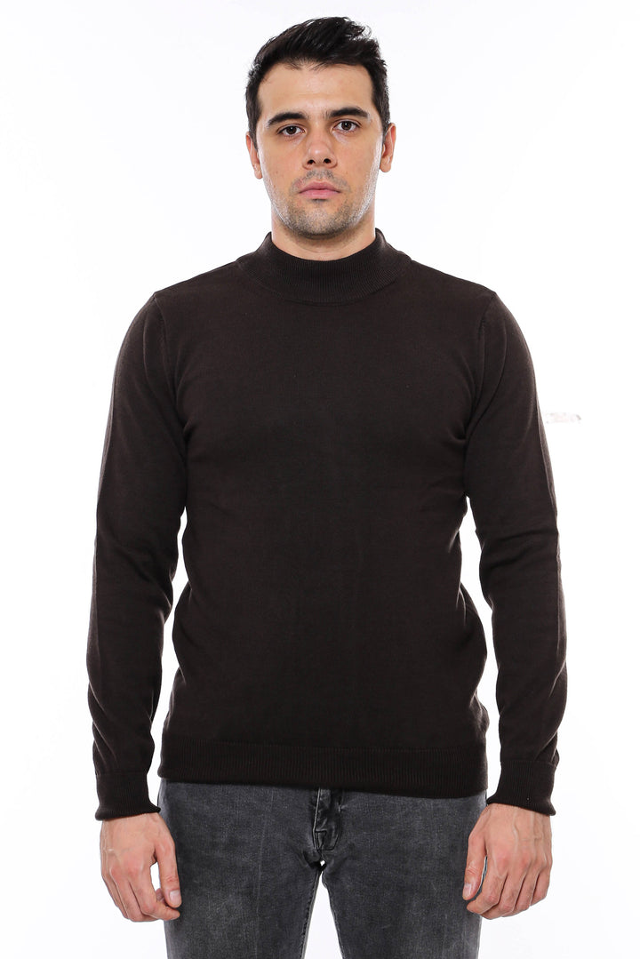 Half Turtleneck Brown Knitwear Sweater - Wessi