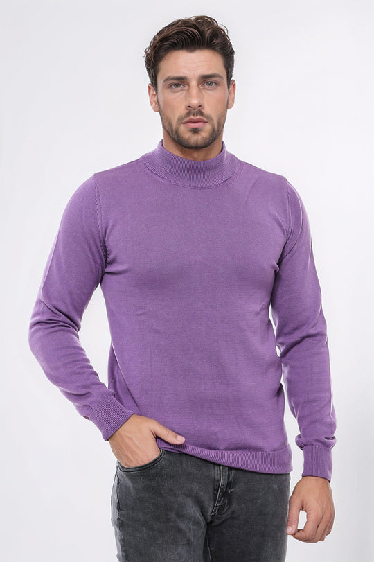 Pull En Maille Violet Demi Col Roulé - Wessi