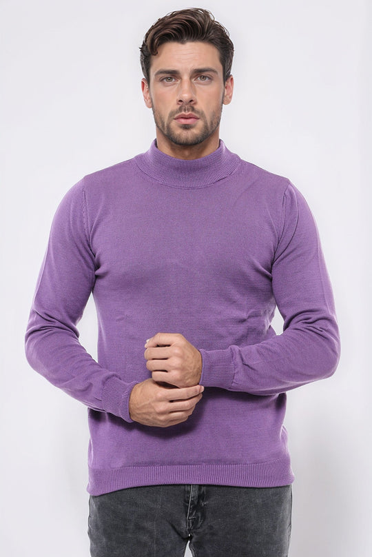 Pull En Maille Violet Demi Col Roulé - Wessi