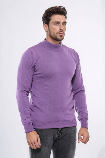 Pull En Maille Violet Demi Col Roulé - Wessi
