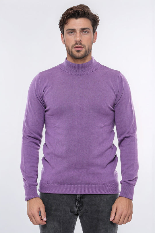 Pull En Maille Violet Demi Col Roulé - Wessi
