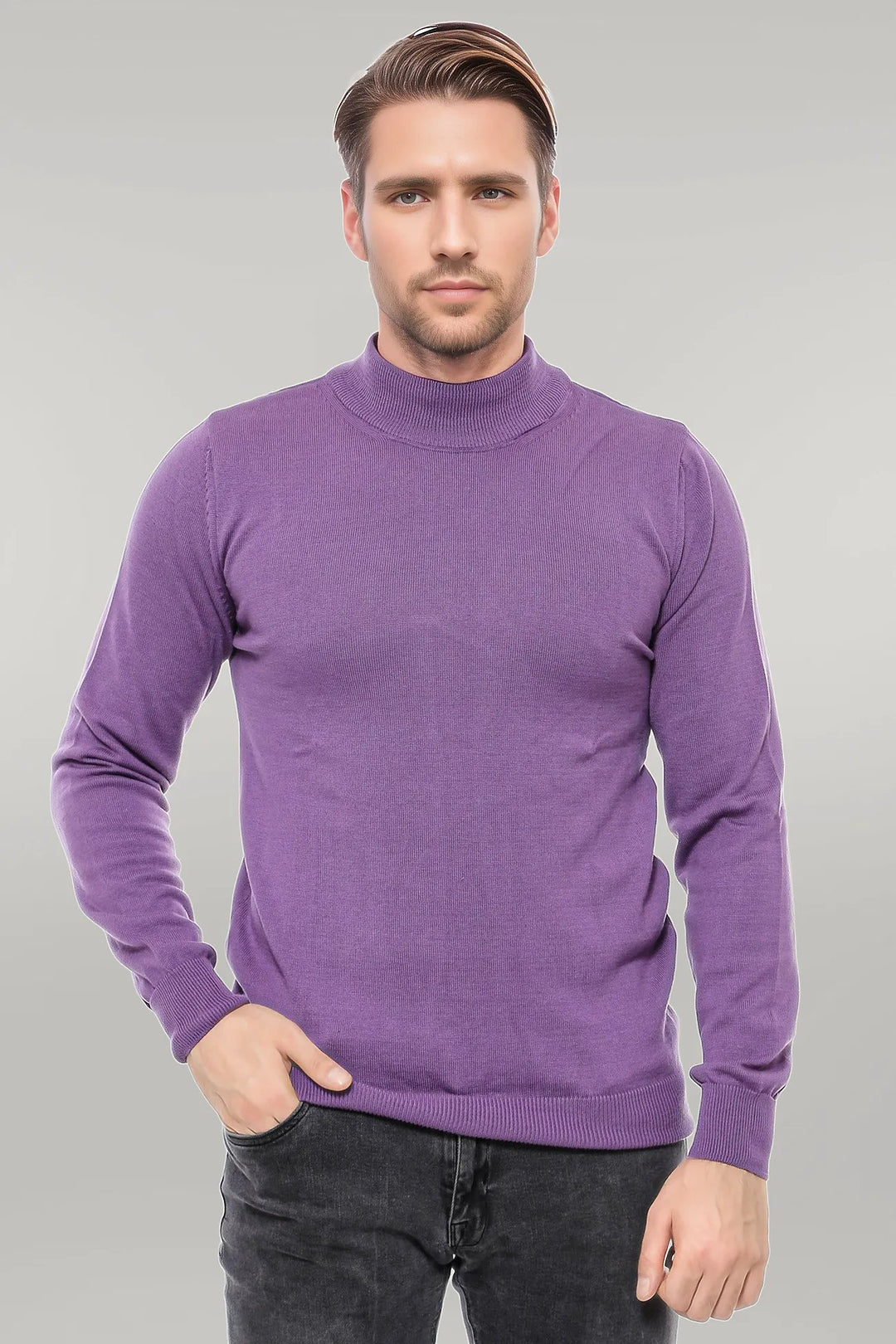 Half Turtleneck Purple Knitwear Sweater - Wessi