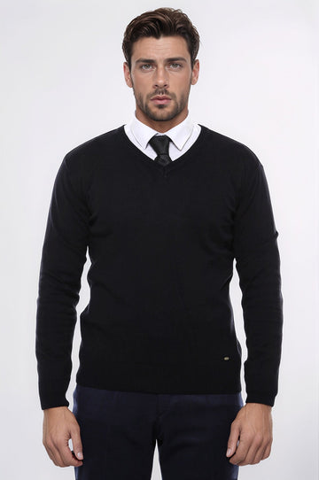 Maglione da uomo nero con scollo a V - Wessi