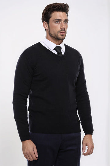 Maglione da uomo nero con scollo a V - Wessi