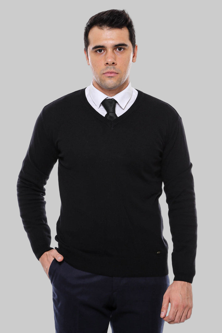 V Neck Black Men's Sweater- Wessi