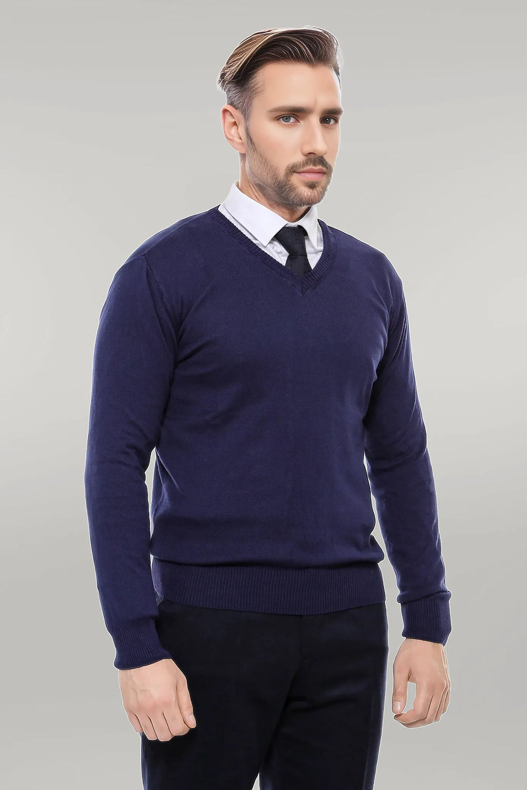 V Neck Navy Blue Men Sweater - Wessi