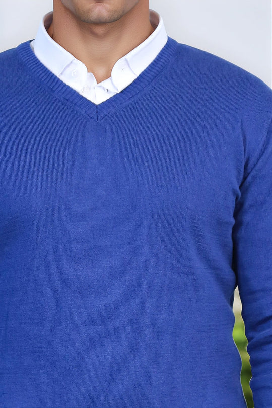 V Neck Indigo Men Sweater | Wessi