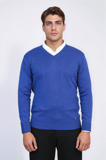 V Neck Indigo Men Sweater | Wessi