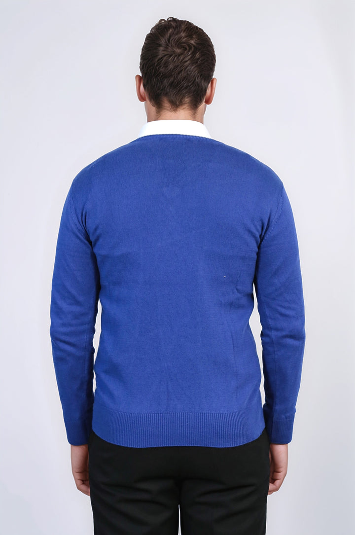 V Neck Indigo Men Sweater | Wessi