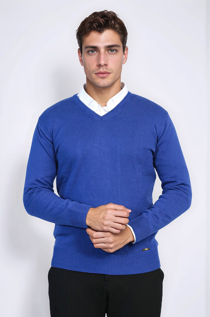 V Neck Indigo Men Sweater | Wessi