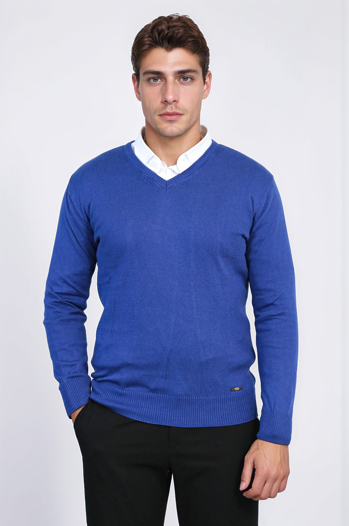 V Neck Indigo Men Sweater | Wessi