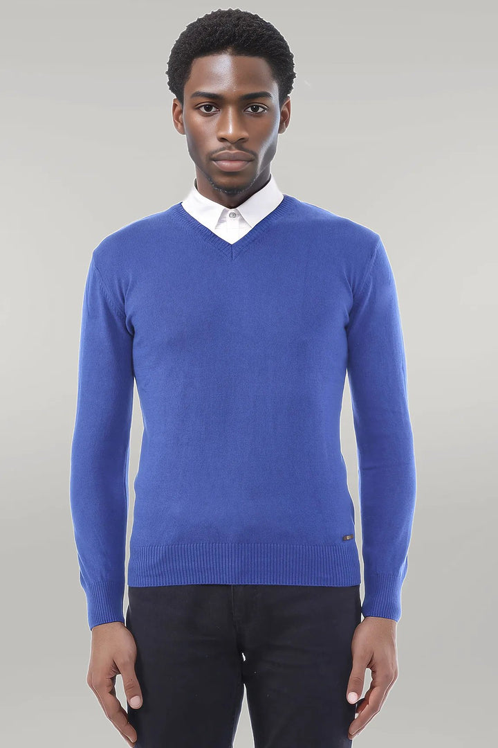 V Neck Indigo Men Sweater | Wessi