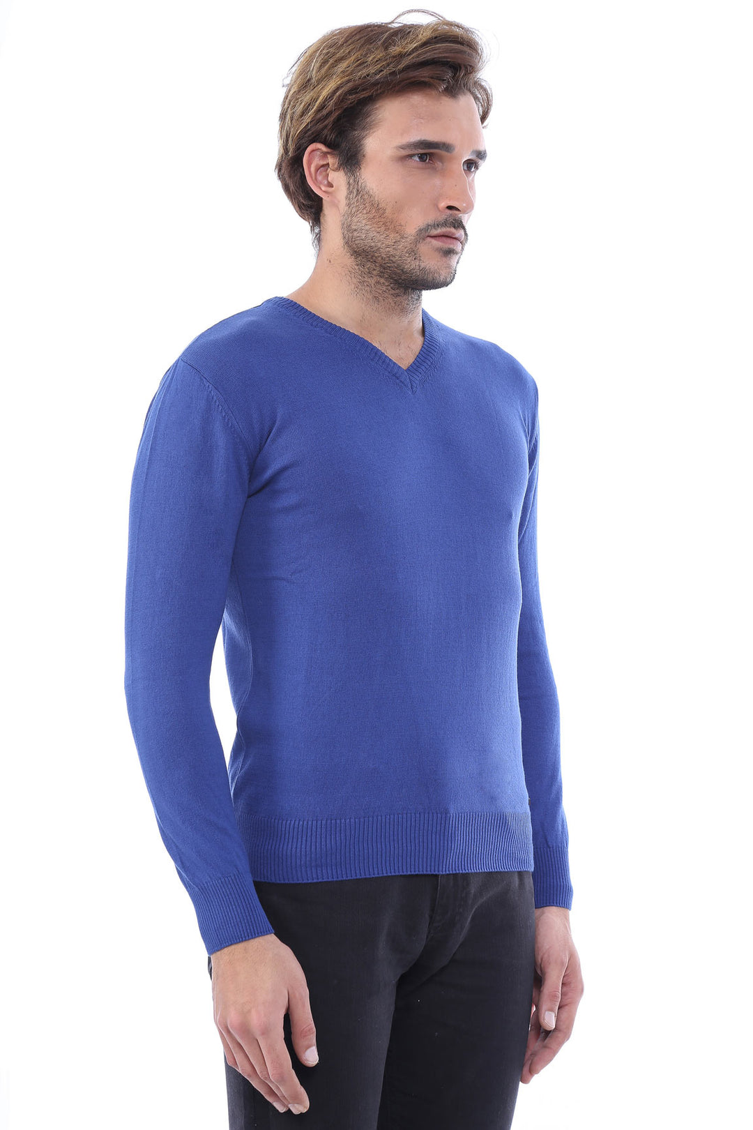 Suéter índigo con cuello en V para hombre | wess