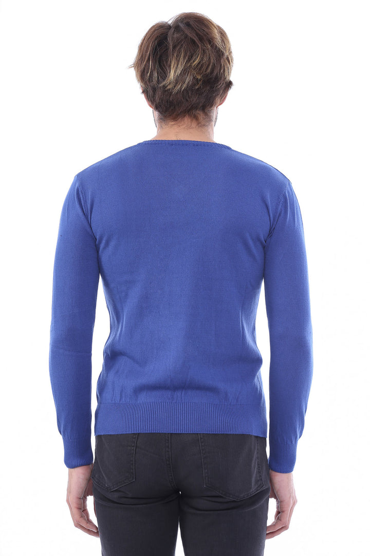 Suéter índigo con cuello en V para hombre | wess