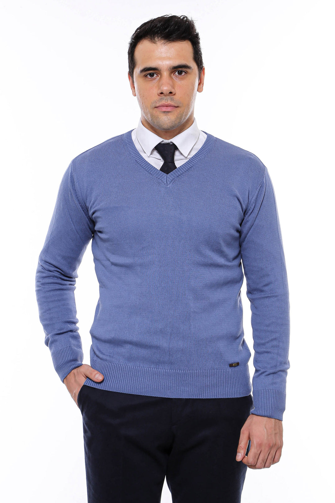 Pull col V bleu pour homme - Wessi