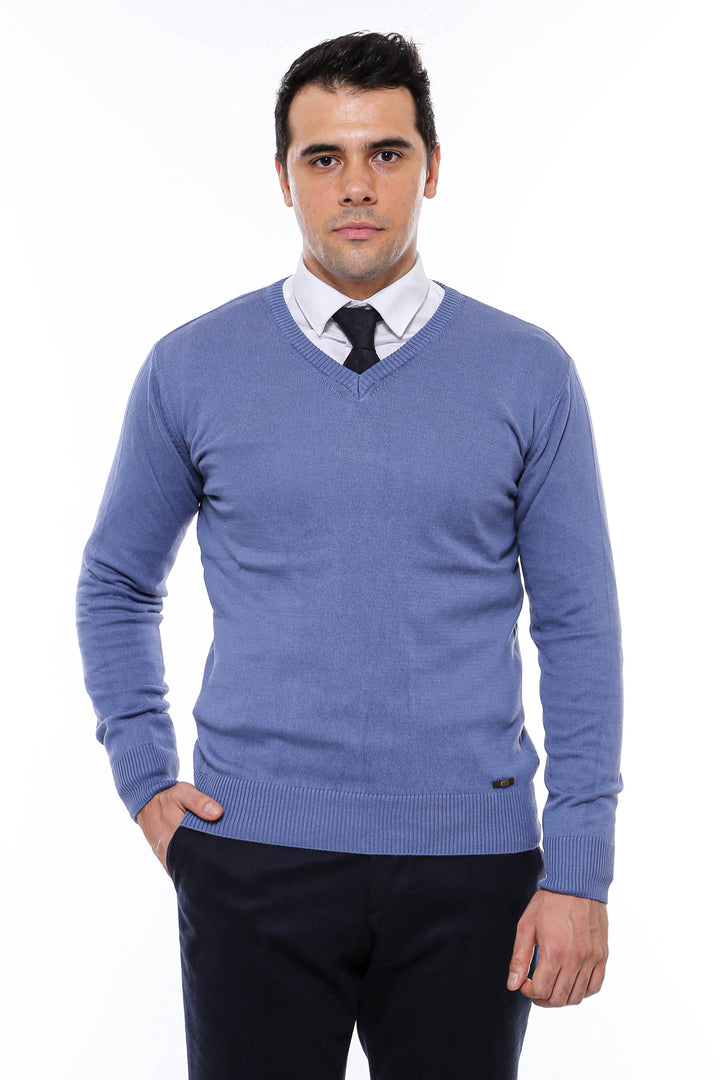 Pull col V bleu pour homme - Wessi