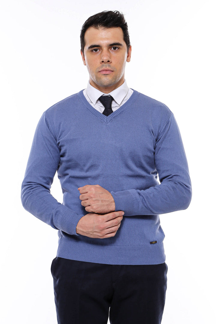 Pull col V bleu pour homme - Wessi