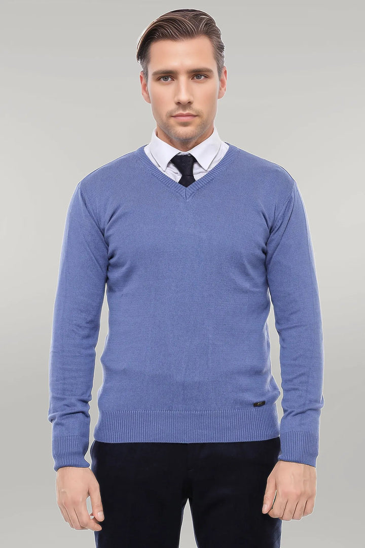 V Neck Blue Men's Knitwear - Wessi