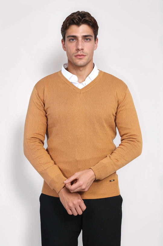 V Neck Brown Sweater - Wessi