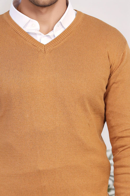 V Neck Brown Sweater - Wessi