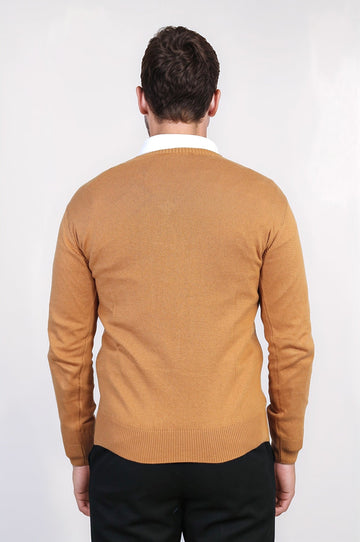 V Neck Brown Sweater - Wessi