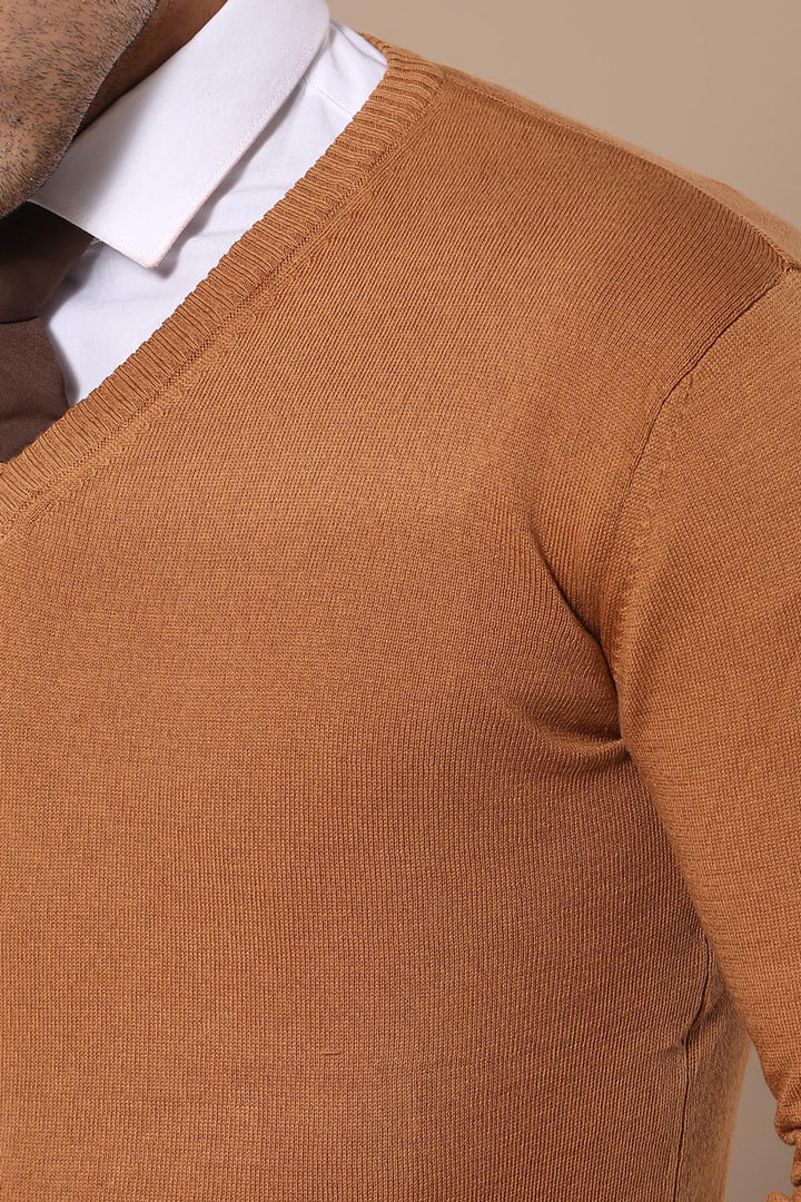 V Neck Brown Sweater - Wessi