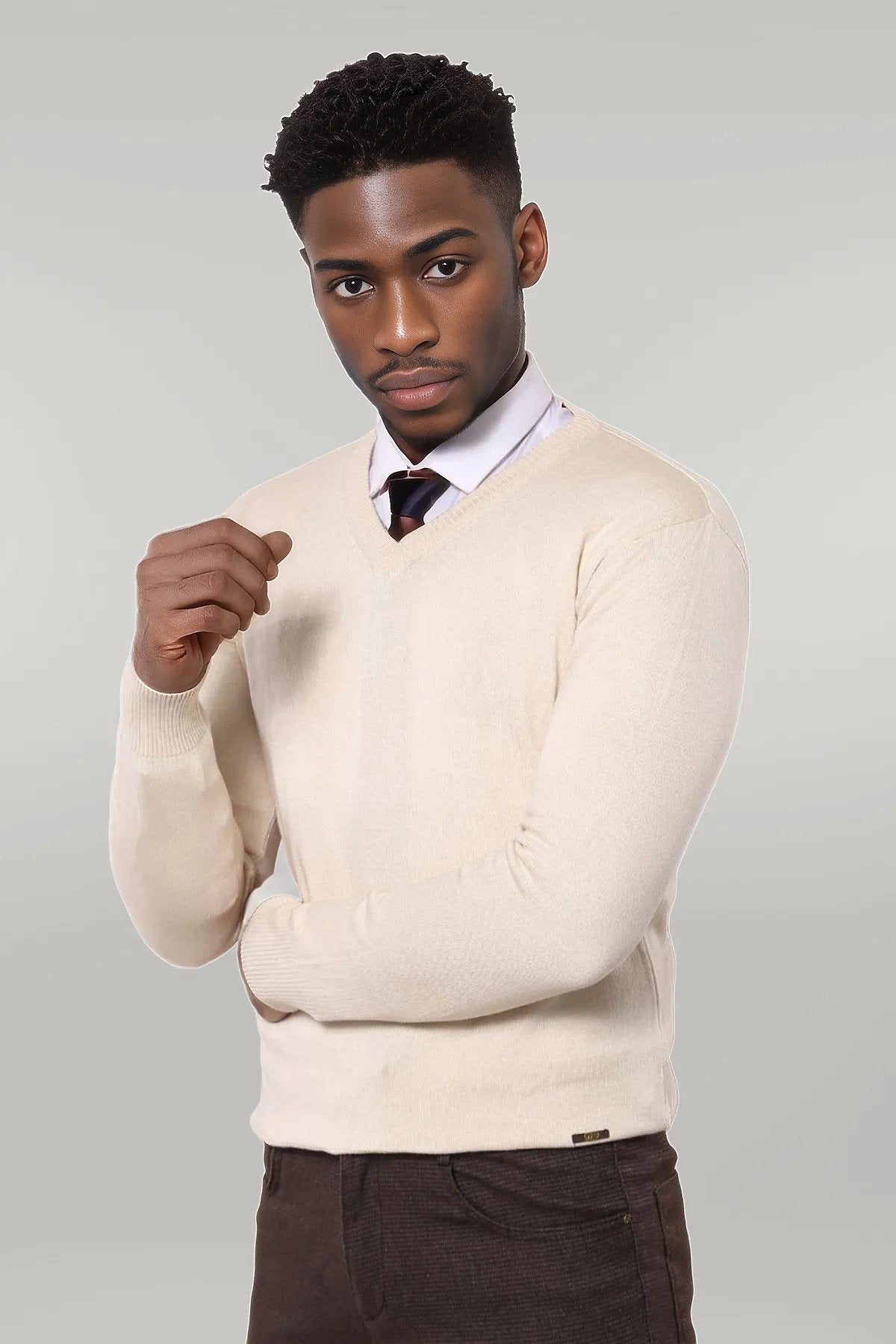 sweater over dress shirt and tie