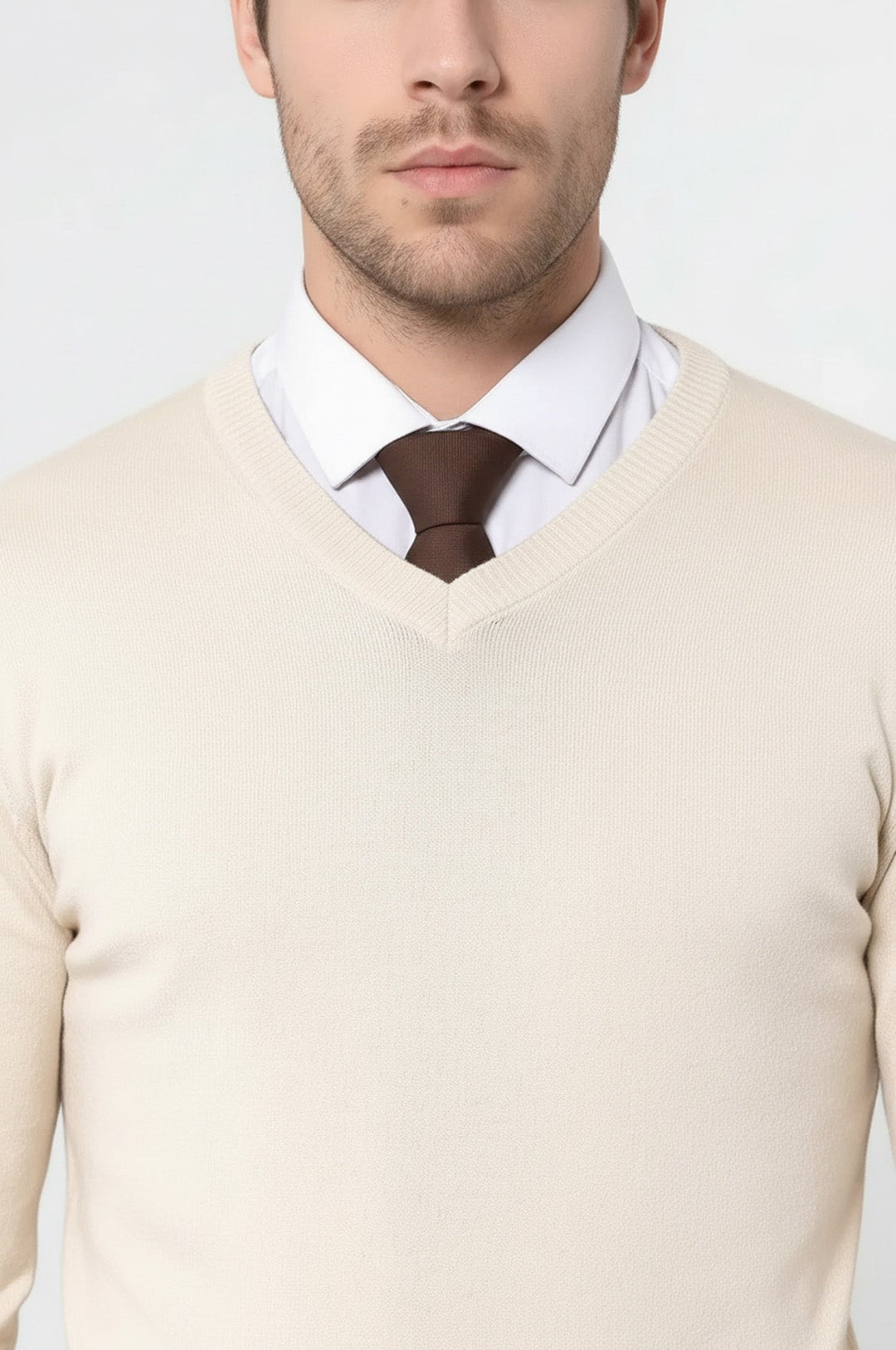 V Neck Cream Sweater - Wessi